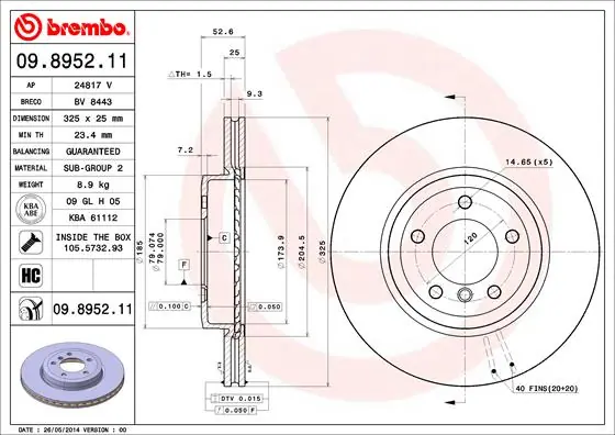 Remschijven Brembo 09.8952.11 Betaalbaar