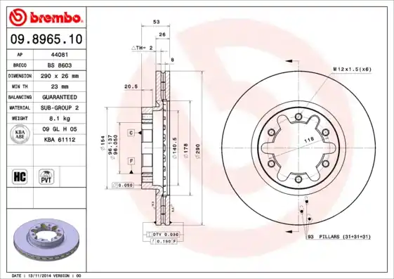 Remschijven Brembo 09.8965.10 Rechtstreeks Van De Fabrikant