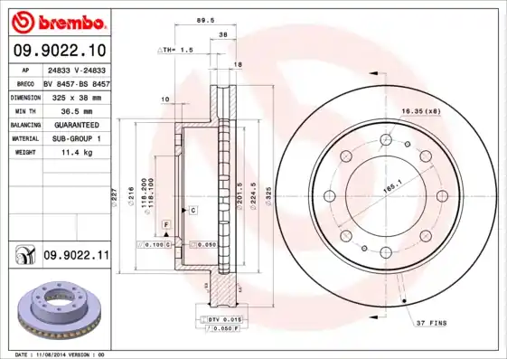 Remschijven Brembo 09.9022.11 Gereduceerde Prijs