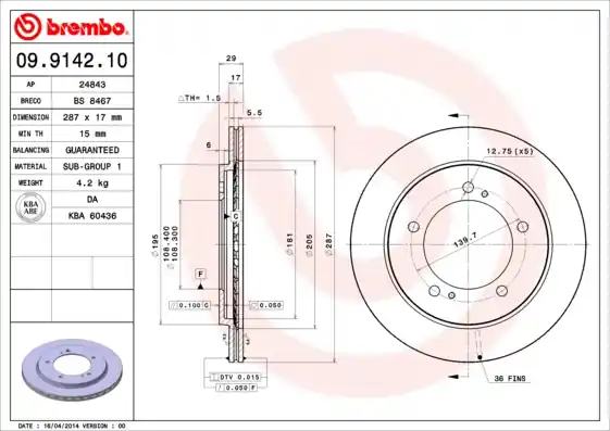 Remschijven Brembo 09.9142.10 Speciale Aanbieding
