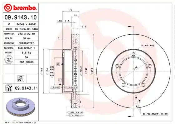 Remschijven Brembo 09.9143.11 Op = Op
