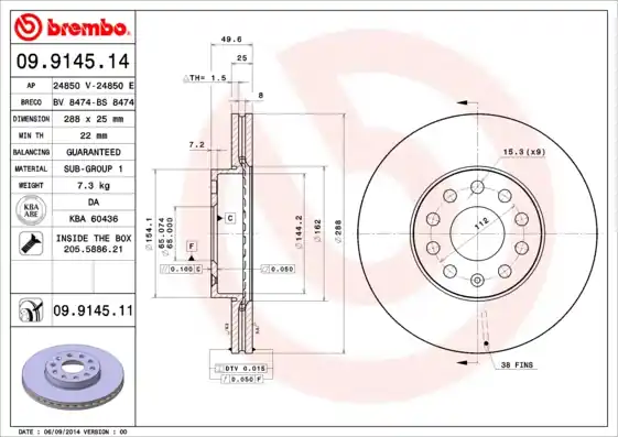 Remschijven Brembo 09.9145.11 Beperkte Voorraad