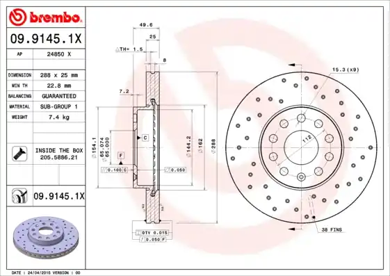 Remschijven Brembo 09.9145.1X Korting