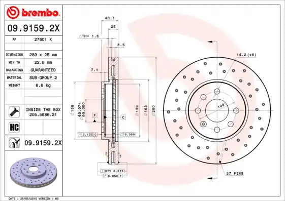 Gratis Verzending Remschijven Brembo 09.9159.2X