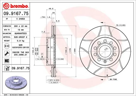 Uitverkoop Remschijven Brembo 09.9167.75