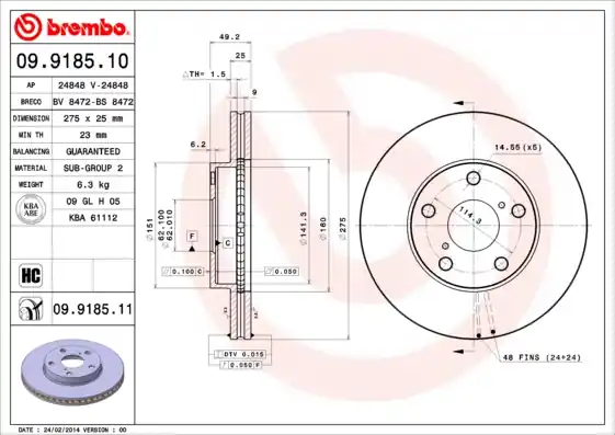 Remschijven Brembo 09.9185.11 Gratis Verzending