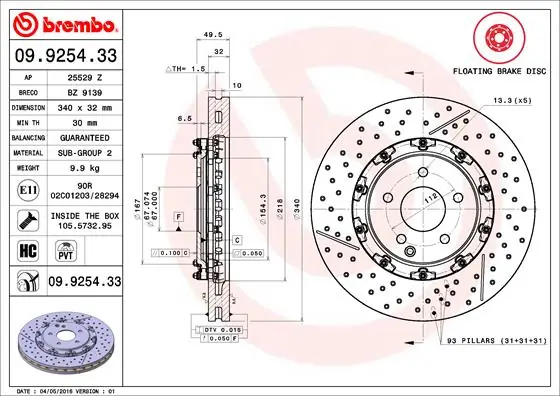 Remschijven Brembo 09.9254.33 Direct Verzonden