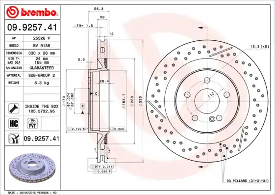 Remschijven Brembo 09.9257.41 Koop Vandaag