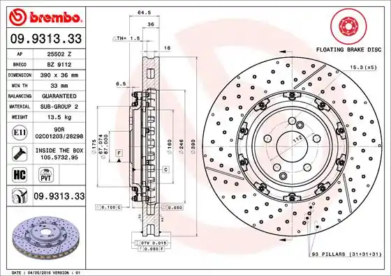 Uitverkoop Remschijven Brembo 09.9313.33