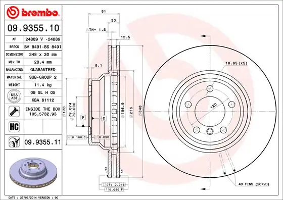 Remschijven Brembo 09.9355.10 Lage Prijs