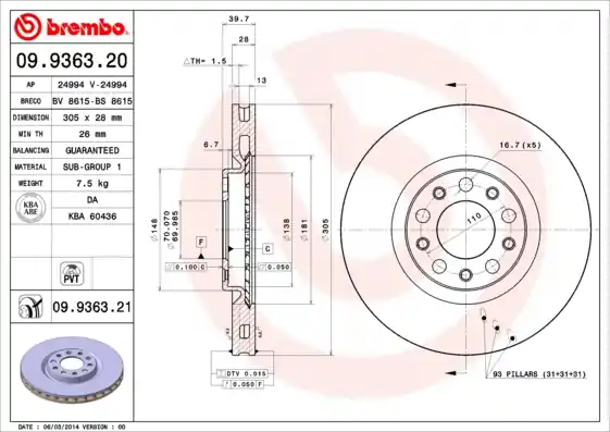 Origineel Remschijven Brembo 09.9363.21
