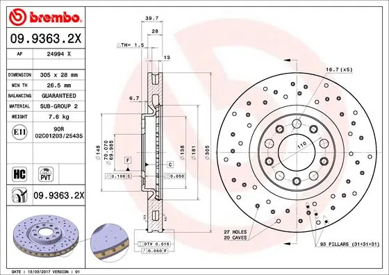 Bulkbestelling Remschijven Brembo 09.9363.2X