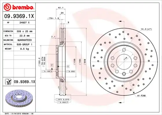 Remschijven Brembo 09.9369.1X Gecertificeerd