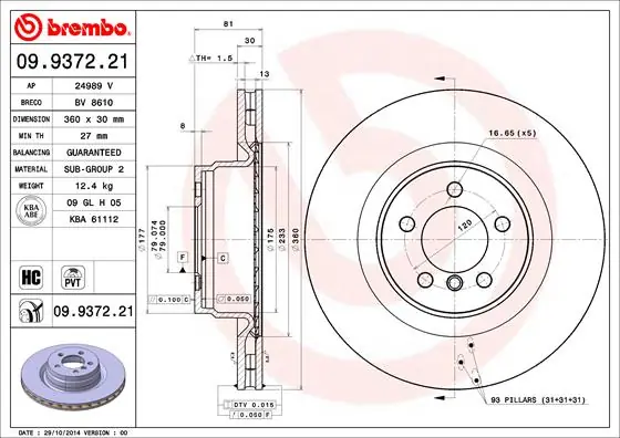 Remschijven Brembo 09.9372.21 Professioneel