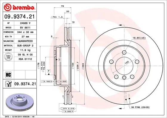 Handgemaakt Remschijven Brembo 09.9374.21