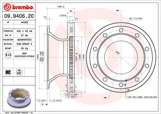 Remschijven Brembo 09.9406.20 Gratis Verzending