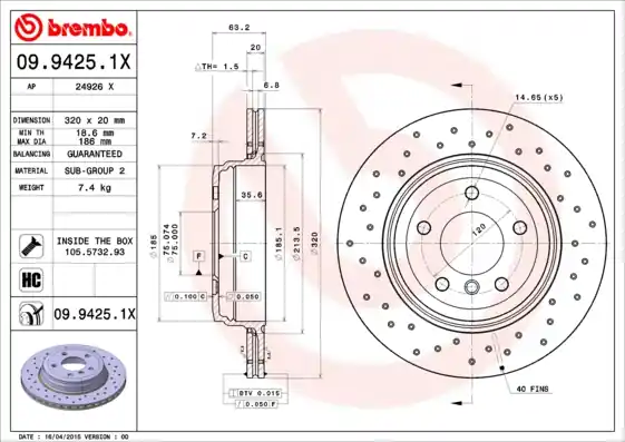 Handgemaakt Remschijven Brembo 09.9425.1X