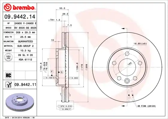 Remschijven Brembo 09.9442.11 Nieuw