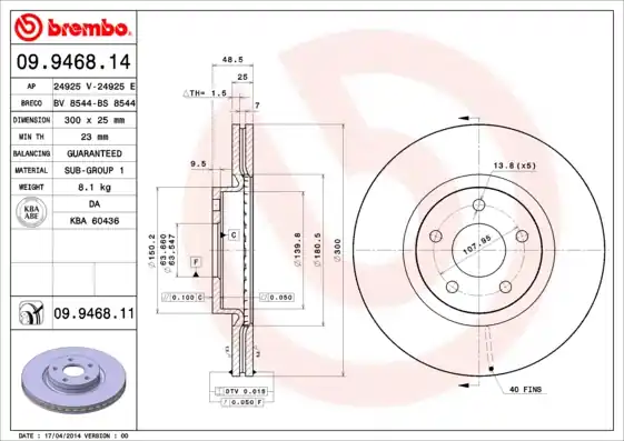 Remschijven Brembo 09.9468.11 Veilige Betaling