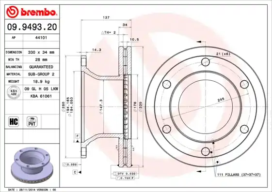 Nieuw Remschijven Brembo 09.9493.20