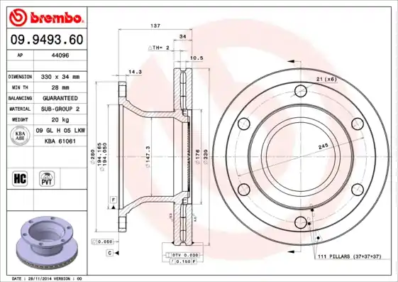 Koop Vandaag Remschijven Brembo 09.9493.60