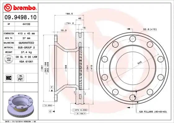Remschijven Brembo 09.9498.10 Nieuw Model
