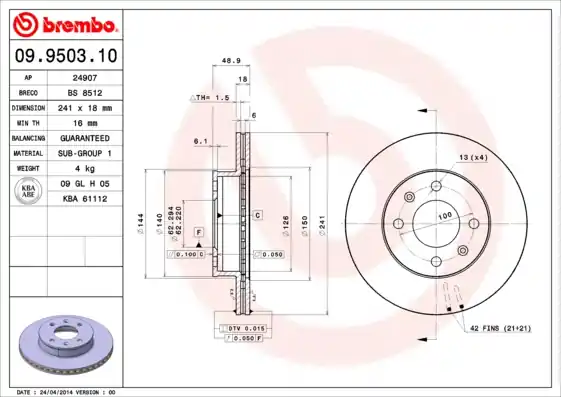 Professioneel Remschijven Brembo 09.9503.10