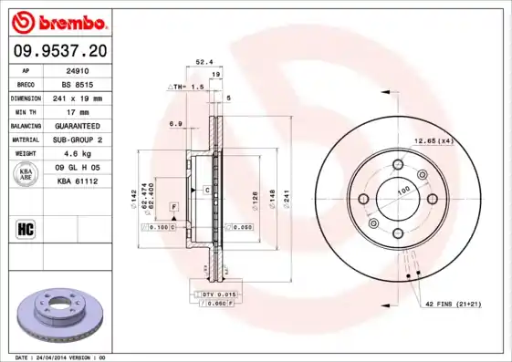 Gereduceerde Prijs Remschijven Brembo 09.9537.20