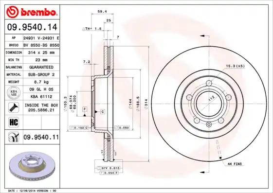 Handgemaakt Remschijven Brembo 09.9540.11