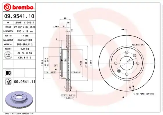 Remschijven Brembo 09.9541.11 Tijdelijk Beschikbaar