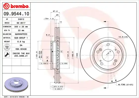 Remschijven Brembo 09.9544.11 Geld-Terug-Garantie