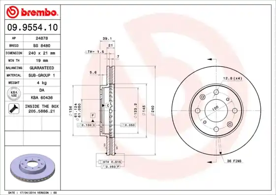 Gecertificeerd Remschijven Brembo 09.9554.10