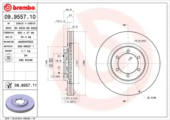 Origineel Remschijven Brembo 09.9557.11