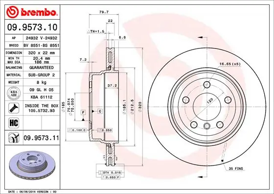 Op = Op Remschijven Brembo 09.9573.11