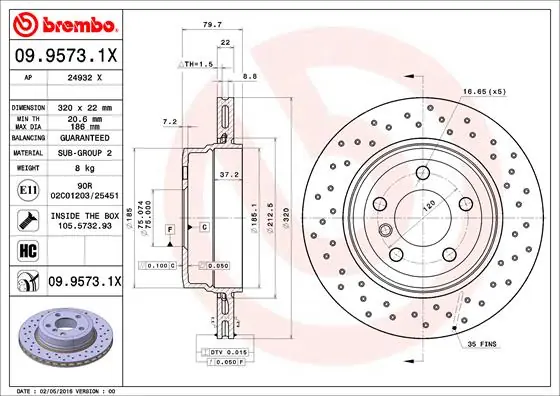 Remschijven Brembo 09.9573.1X Hete Deal