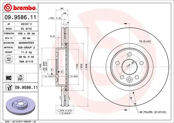 Handgemaakt Remschijven Brembo 09.9586.11