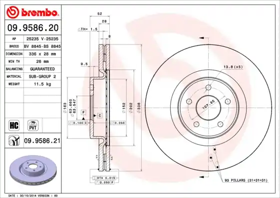 Remschijven Brembo 09.9586.21 Ambachtelijk