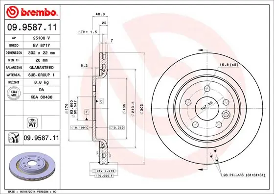 Remschijven Brembo 09.9587.11 Op = Op