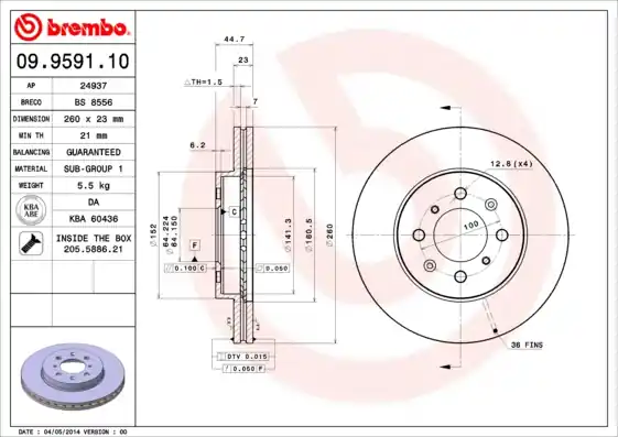 Remschijven Brembo 09.9591.10 Lage Kosten