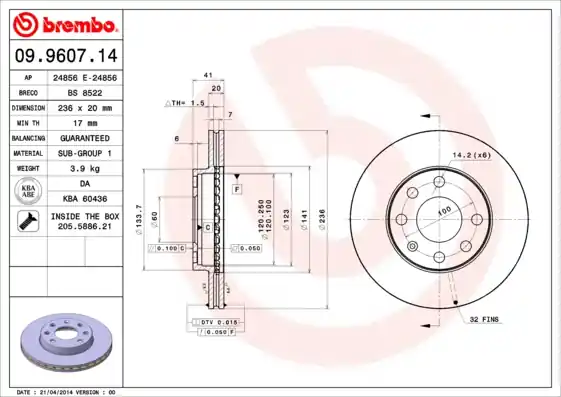 Remschijven Brembo 09.9607.14 Bestel Nu