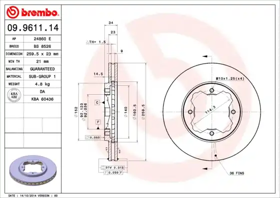 Remschijven Brembo 09.9611.14 Nieuw