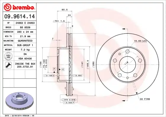 Uitverkoop Remschijven Brembo 09.9614.14
