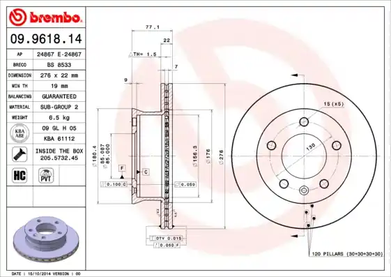 Aanbieding Remschijven Brembo 09.9618.14