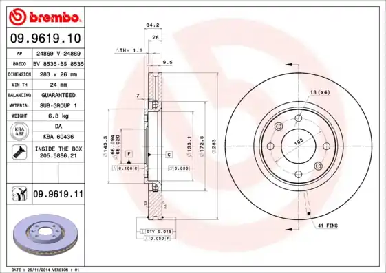 Remschijven Brembo 09.9619.11 Nieuwe Collectie
