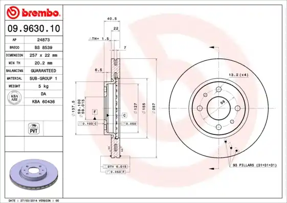 Remschijven Brembo 09.9630.10 Actieprijs