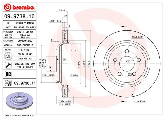 Ambachtelijk Remschijven Brembo 09.9738.10
