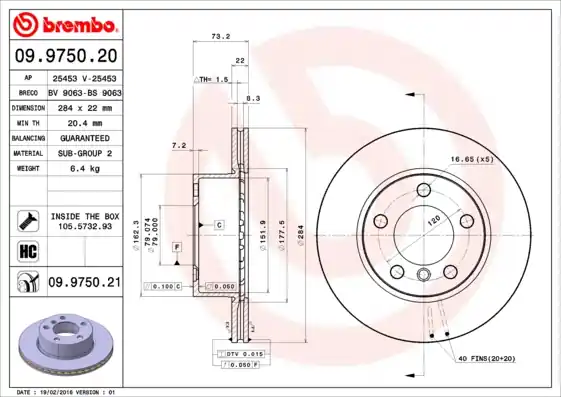 Remschijven Brembo 09.9750.21 Lage Kosten