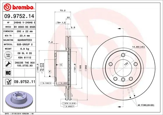 Remschijven Brembo 09.9752.11 Shop Nu