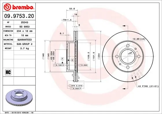 Handgemaakt Remschijven Brembo 09.9753.21