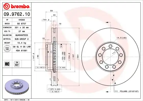Remschijven Brembo 09.9762.10 Authentiek